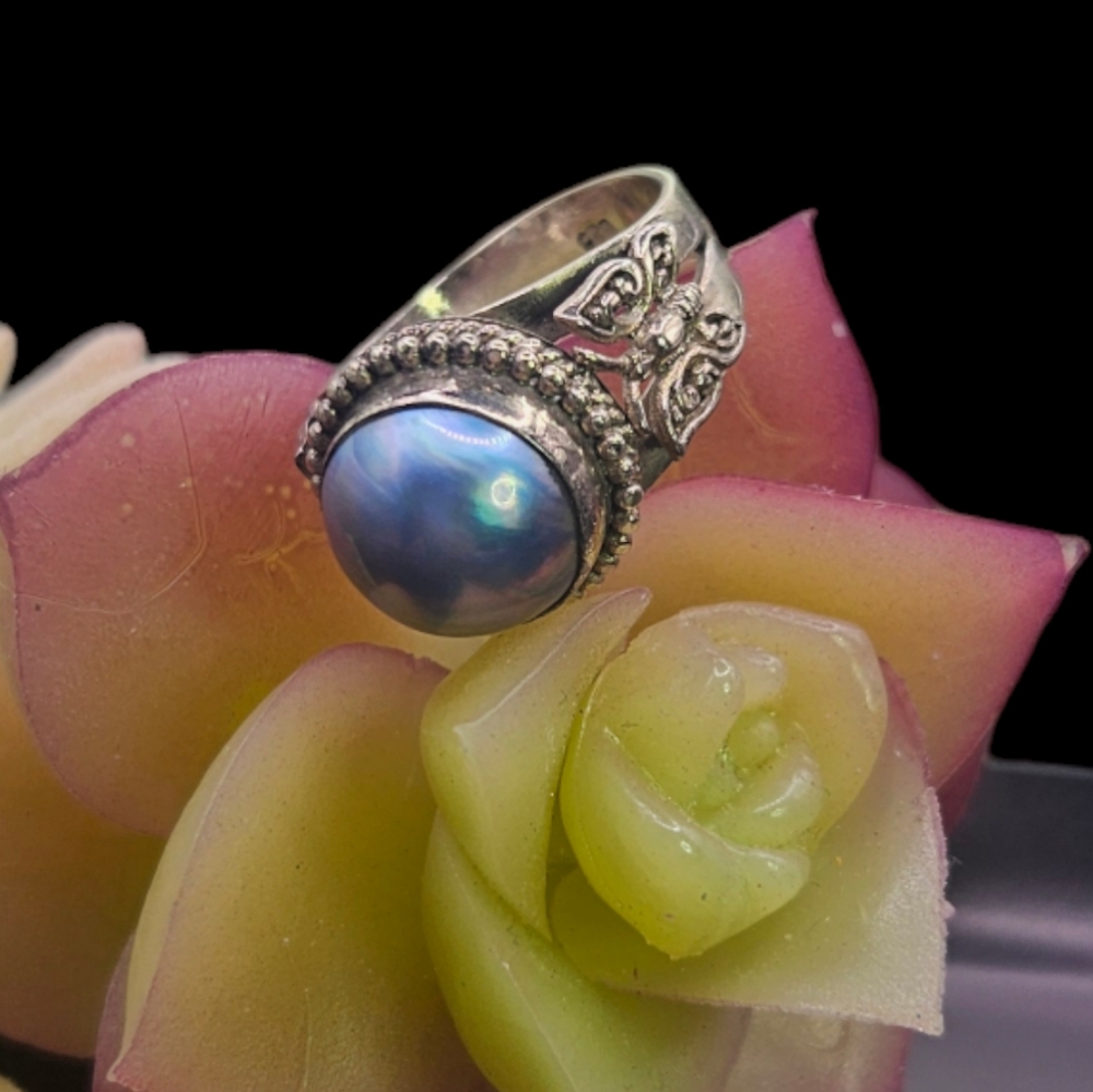 Blue Mabe Pearl Ring - Picture 10 of 11